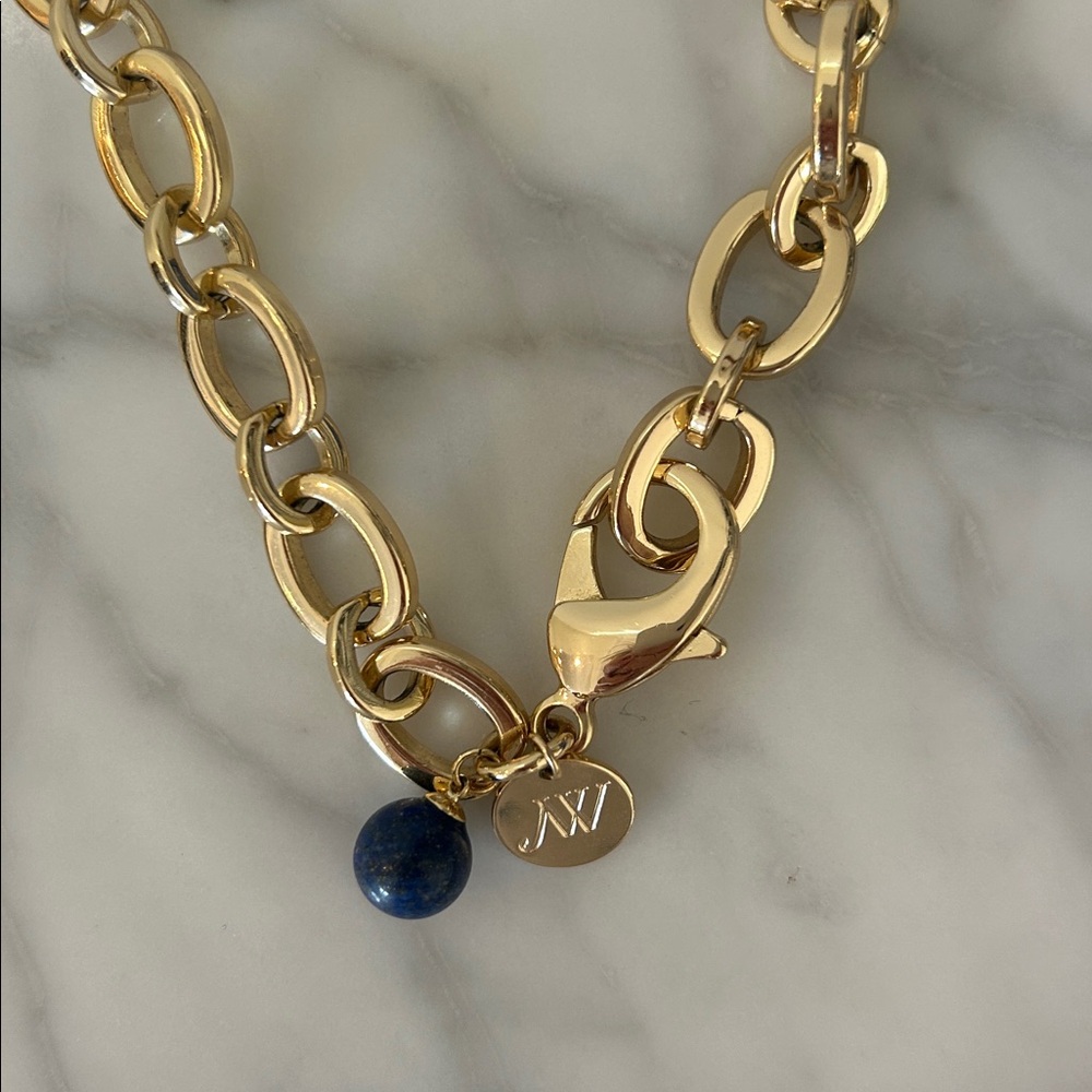 Jane Win Chunky Link Chain with Lapis Bead - Picture 5 of 6